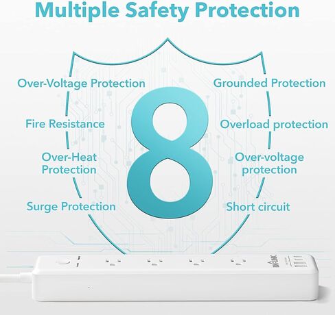 شريط طاقة محمي بقوة 1875 وات من BN-LINK مع PD 20 وات شحن سريع USB-C، سلك تمديد مسطح بطول 5 أقدام، 4 منافذ و4 منافذ USB، حماية من الحمل الزائد، حامل على الحائط، للمنزل والمكتب، مدرج في قائمة ETL، 1200J in Kuwait