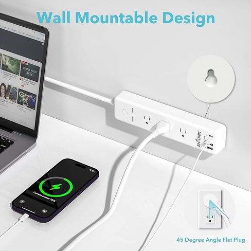 شريط طاقة محمي بقوة 1875 وات من BN-LINK مع PD 20 وات شحن سريع USB-C، سلك تمديد مسطح بطول 5 أقدام، 4 منافذ و4 منافذ USB، حماية من الحمل الزائد، حامل على الحائط، للمنزل والمكتب، مدرج في قائمة ETL، 1200J in Kuwait