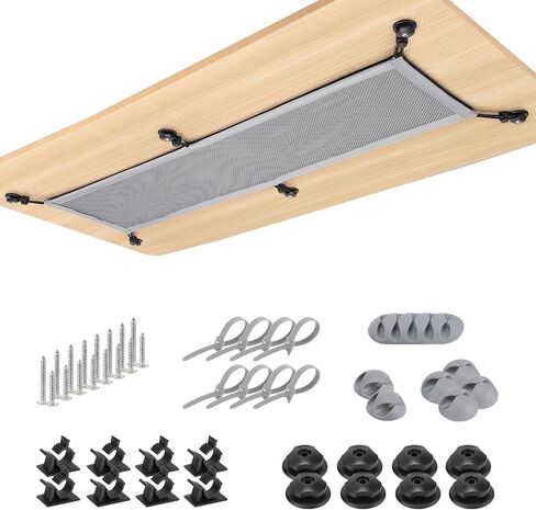 Cable Management Net Under Desk, Cable Manager Kit,Flexible Under Desk Mesh, PC Cable Organization,Hide Cables for Desktop(Grey, 26 * 9.5Inches) in Saudi Arabia