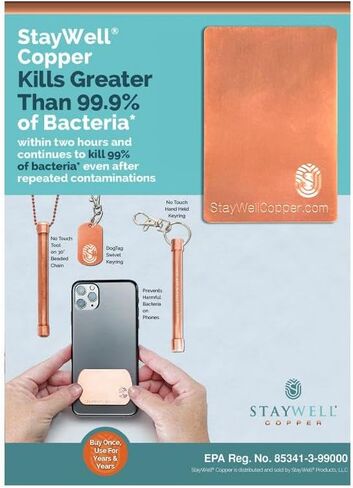 رقعة الهاتف المصنوعة من النحاس النقي من StayWell - شارة أو جهاز لوحي أو لوحة الهاتف الخلوي - ملحقات الهاتف الخلوي للصحة والعافية - ملحقات الهاتف ذات الألواح النحاسية - (حجمان للاختيار من بينها) in Saudi Arabia