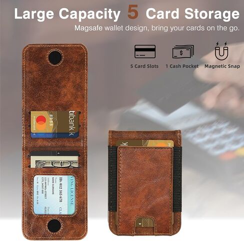 LOHASIC Design for MagSafe Wallet, Magnetic Card Holder with Stand, RFID Blocking Premium PU Leather Phone Wallet, Magnetic Wallet for iPhone 16/15/14/13/12 Series, Not for iPhone 13/12 Mini - Brown in Kuwait
