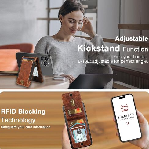 LOHASIC Design for MagSafe Wallet, Magnetic Card Holder with Stand, RFID Blocking Premium PU Leather Phone Wallet, Magnetic Wallet for iPhone 16/15/14/13/12 Series, Not for iPhone 13/12 Mini - Brown in Kuwait