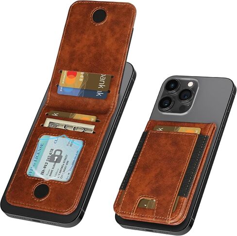 LOHASIC Design for MagSafe Wallet, Magnetic Card Holder with Stand, RFID Blocking Premium PU Leather Phone Wallet, Magnetic Wallet for iPhone 16/15/14/13/12 Series, Not for iPhone 13/12 Mini - Brown in Kuwait