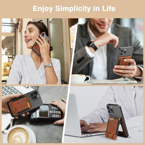 LOHASIC Design for MagSafe Wallet, Magnetic Card Holder with Stand, RFID Blocking Premium PU Leather Phone Wallet, Magnetic Wallet for iPhone 16/15/14/13/12 Series, Not for iPhone 13/12 Mini - Brown in Kuwait