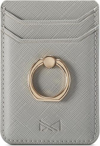 Card Holder Sleeve with Ring, RFID Credit Wallet PU Leather Stick On Back Grip for iPhone Samsung Smartphone - Black in Kuwait