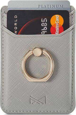 Card Holder Sleeve with Ring, RFID Credit Wallet PU Leather Stick On Back Grip for iPhone Samsung Smartphone - Black in Kuwait