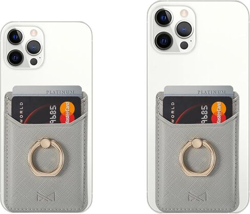 Card Holder Sleeve with Ring, RFID Credit Wallet PU Leather Stick On Back Grip for iPhone Samsung Smartphone - Black in Kuwait