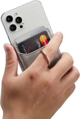 Card Holder Sleeve with Ring, RFID Credit Wallet PU Leather Stick On Back Grip for iPhone Samsung Smartphone - Black in Kuwait