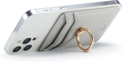 Card Holder Sleeve with Ring, RFID Credit Wallet PU Leather Stick On Back Grip for iPhone Samsung Smartphone - Black in Kuwait