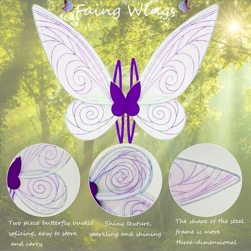 Fairy Wings Sparkle Butterfly Angel Wings Fairy Costume Wings with Princess Wings Garland Ears Tinsel Wand Pearl Necklace for Adults Girls Pink in Kuwait