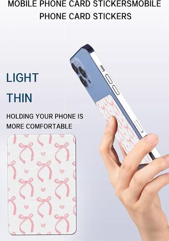 Phone Card Holder, Cute Leather Phone Wallet Stick On, Dual Pocket Credit Card Sticky Wallet, Compatible with Most of Cell Phone Cute Pink Bow in Kuwait