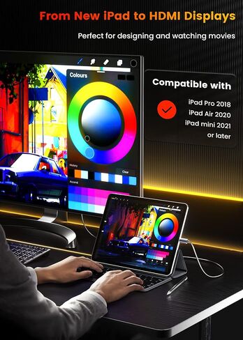 كابل FOINNEX USB C إلى HDMI 4K، كابل HDMI من النوع C بطول 6.6 قدم أحادي الاتجاه لسلسلة iPhone 15 وMacBook وiMac وiPad Pro وSurface in Kuwait