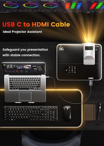 كابل FOINNEX USB C إلى HDMI 4K، كابل HDMI من النوع C بطول 6.6 قدم أحادي الاتجاه لسلسلة iPhone 15 وMacBook وiMac وiPad Pro وSurface in Kuwait