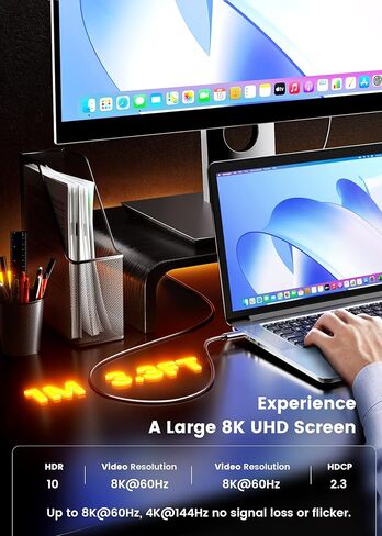 كابل FOINNEX USB C إلى HDMI 4K، كابل HDMI من النوع C بطول 6.6 قدم أحادي الاتجاه لسلسلة iPhone 15 وMacBook وiMac وiPad Pro وSurface in Kuwait