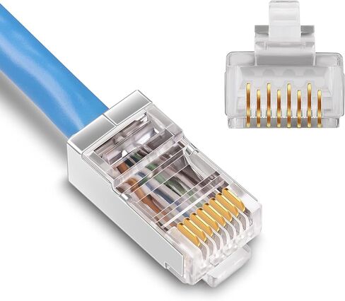 iGreely محمية Cat6 RJ45 موصلات 50 حزمة مطلية بالذهب RJ45 Cat6/Cat5E/Cat5 8P8C 50 ميكرون 50u 3 الشق FTP STP إيثرنت كابل تجعيد وحدات التوصيل in Kuwait