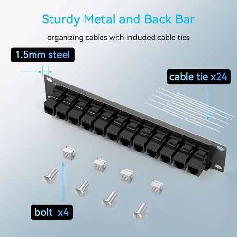 Patch Panel 12 Port Cat6 10 Inch with Coupler Keystone, Cat6 Network Patch Panel 10G No Punch Down, Time-Saver Ethernet 1U Rj45 Patch Panel, Rackmount Mini Coupler Patch Panel in Kuwait