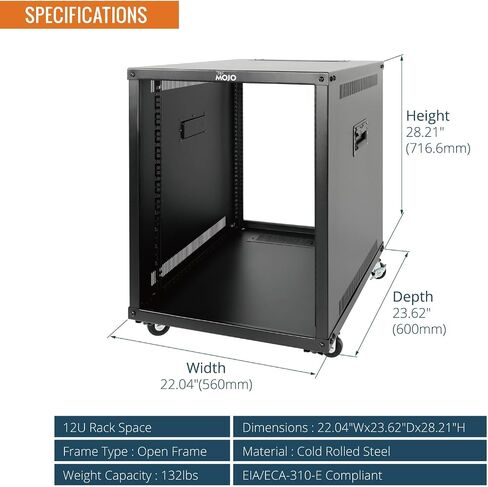 12U Portable Rolling Network Rack，4-Post Mobile Open Frame Server Rack with Wheels,Free Standing Server Cabinet for Computer/Data/AV/IT Equipment/Network Equipment in Saudi Arabia