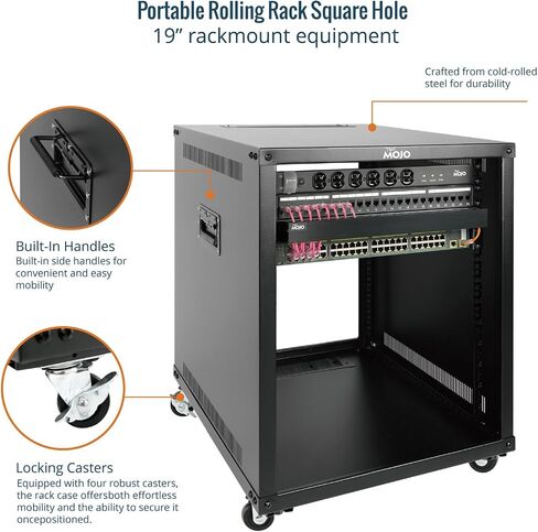 12U Portable Rolling Network Rack，4-Post Mobile Open Frame Server Rack with Wheels,Free Standing Server Cabinet for Computer/Data/AV/IT Equipment/Network Equipment in Saudi Arabia