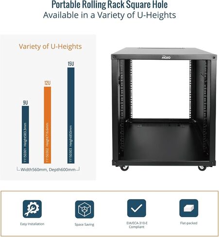 12U Portable Rolling Network Rack，4-Post Mobile Open Frame Server Rack with Wheels,Free Standing Server Cabinet for Computer/Data/AV/IT Equipment/Network Equipment in Saudi Arabia