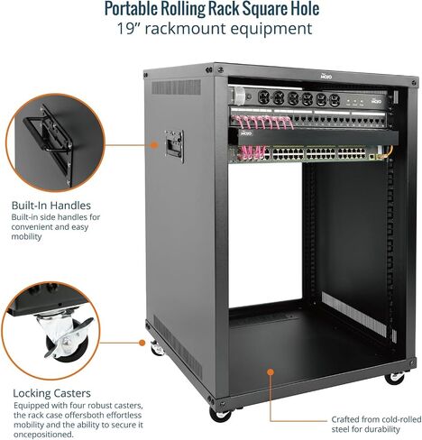 12U Portable Rolling Network Rack，4-Post Mobile Open Frame Server Rack with Wheels,Free Standing Server Cabinet for Computer/Data/AV/IT Equipment/Network Equipment in Saudi Arabia