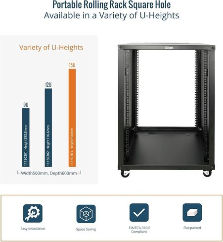 12U Portable Rolling Network Rack，4-Post Mobile Open Frame Server Rack with Wheels,Free Standing Server Cabinet for Computer/Data/AV/IT Equipment/Network Equipment in Saudi Arabia
