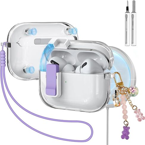 Clear Case for AirPods Pro 2nd/1st Generation Case, Secure Lock Case for Apple Airpod Pro 2&1 Gen Case Cover with Silicone Wrist Strap Cute Candy Keychain for Women,Pink in Saudi Arabia