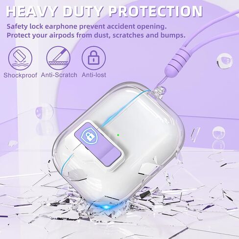 Clear Case for AirPods Pro 2nd/1st Generation Case, Secure Lock Case for Apple Airpod Pro 2&1 Gen Case Cover with Silicone Wrist Strap Cute Candy Keychain for Women,Pink in Saudi Arabia