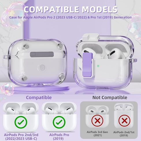 Clear Case for AirPods Pro 2nd/1st Generation Case, Secure Lock Case for Apple Airpod Pro 2&1 Gen Case Cover with Silicone Wrist Strap Cute Candy Keychain for Women,Pink in Saudi Arabia