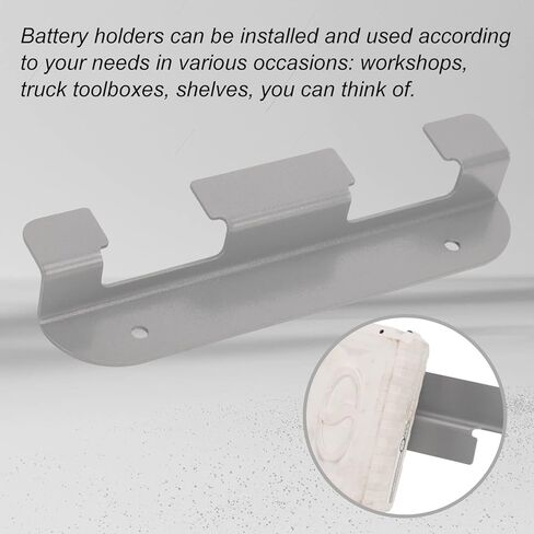 حامل بطارية معدني عالي الجودة بفتحتين من Fennoral لبطارية Snow Joe 24VBAT 24 فولت 2.0 أمبير، حامل بطارية يناسب ورش العمل/الأرفف المختلفة - رمادي (2) in Kuwait