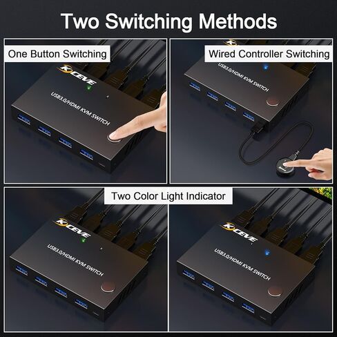 KVM Switch HDMI 2 Port Box، USB 3.0 وHDMI Switch 4K @ 60 هرتز 2K @ 144 هرتز محاكاة EDID لجهازي كمبيوتر مشاركة طابعة لوحة المفاتيح والماوس وشاشة عالية الدقة، مع جهاز تحكم عن بعد وكابلات in Kuwait