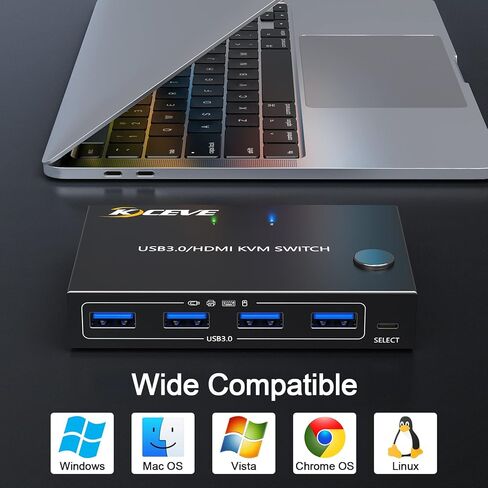 KVM Switch HDMI 2 Port Box، USB 3.0 وHDMI Switch 4K @ 60 هرتز 2K @ 144 هرتز محاكاة EDID لجهازي كمبيوتر مشاركة طابعة لوحة المفاتيح والماوس وشاشة عالية الدقة، مع جهاز تحكم عن بعد وكابلات in Kuwait