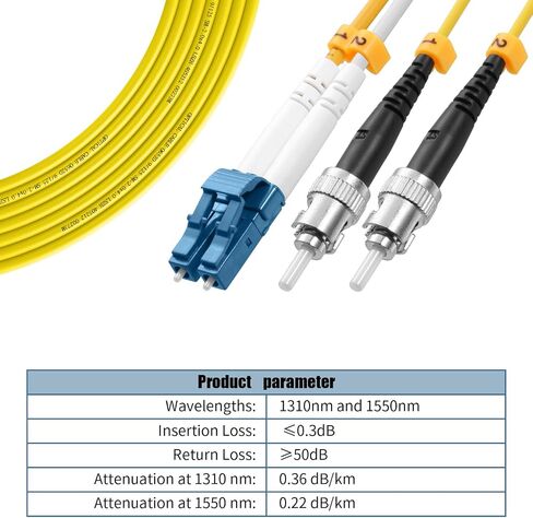 Fibergaga-OS2 LC/UPC to ST/UPC Fiber Patch Cable,Single-Mode Fiber, Duplex 9/125µm,OD 2.0mm Fiber Optic Cable,Jumper Optical Patch Cord,Length Option: 1M(3ft)-100M(328ft)-2M(7ft) in Kuwait
