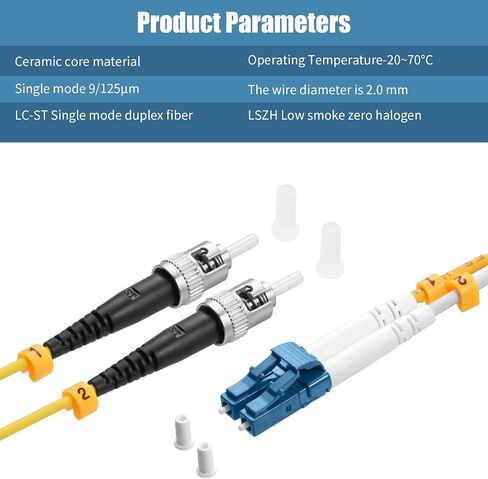 Fibergaga-OS2 LC/UPC to ST/UPC Fiber Patch Cable,Single-Mode Fiber, Duplex 9/125µm,OD 2.0mm Fiber Optic Cable,Jumper Optical Patch Cord,Length Option: 1M(3ft)-100M(328ft)-2M(7ft) in Kuwait