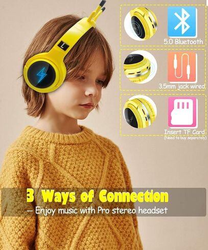 Kids Wireless Bluetooth Headphones,Yellow Cute over-Ear Headphones with Built-in Microphone,Wireless and Wired Kids Foldable Headset for Boys Girls Birthday Xmas Gifts,Phones,Tablets,PC,Laptop in Saudi Arabia