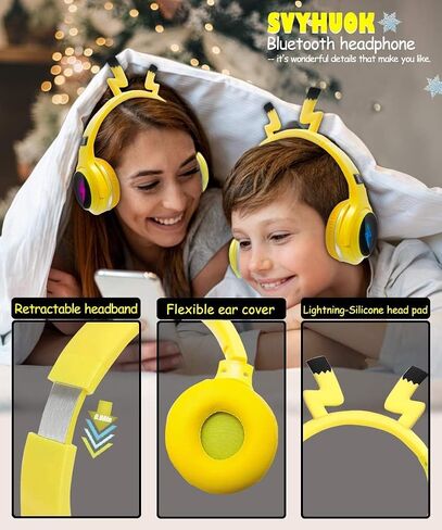 Kids Wireless Bluetooth Headphones,Yellow Cute over-Ear Headphones with Built-in Microphone,Wireless and Wired Kids Foldable Headset for Boys Girls Birthday Xmas Gifts,Phones,Tablets,PC,Laptop in Saudi Arabia