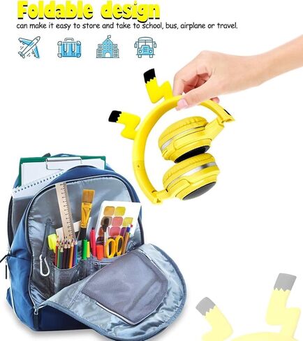 Kids Wireless Bluetooth Headphones,Yellow Cute over-Ear Headphones with Built-in Microphone,Wireless and Wired Kids Foldable Headset for Boys Girls Birthday Xmas Gifts,Phones,Tablets,PC,Laptop in Saudi Arabia