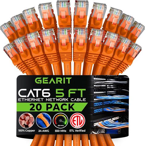 GearIT Cat 6 Ethernet Cable 1.5 ft 18-Inch (24-Pack) - Cat6 Patch Cable, Cat 6 Patch Cable, Cat6 Cable, Cat 6 Cable, Cat6 Ethernet Cable, Network Cable, Internet Cable - Orange 1.5 Feet in Saudi Arabia