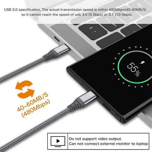 Short USB C to USB C 60W Cable(2 Pack 0.5Ft), Type C Fast Charging Nylon Braided Cord Compatible with iPhone 16/15 Pro/15 Pro Max Android Samsung Galaxy S24/S23/S22/ Ultra,Air 2020, iPad Pro,Google in Kuwait