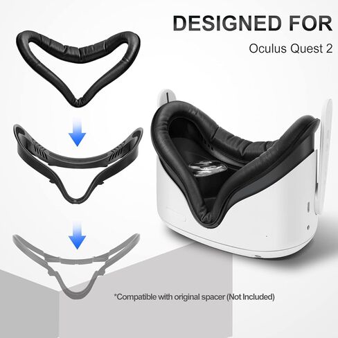 وسادة غطاء الوجه وفاصل النظارات من SUPERUS متوافقة مع ملحقات Oculus/Meta Quest 2، راحة معززة، وتمنع نظارتك من خدش عدسات الواقع الافتراضي (أسود) in Saudi Arabia