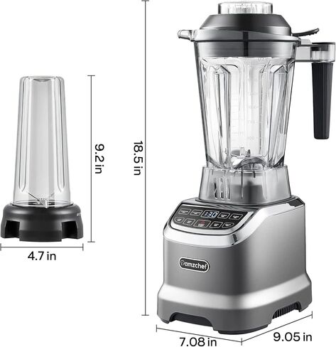 خلاط AMZCHEF سموثي كونترتوب، خلاط احترافي 1800 واط للمطبخ مع زجاجة سفر 600 مل، خلاط عالي السرعة للمخفوقات والعصائر وسحق الثلج والفواكه المجمدة، رمادي in Kuwait