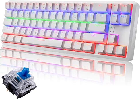 Wireless Mechanical Gaming Keyboard,60% Ultra-Compact Blue Backlit Rechargeable Bluetooth Dual Wired/Wireless Blue Switches Computer Keyboard for Multi-Device Phone Android Mobile(White Rainbow) in Saudi Arabia