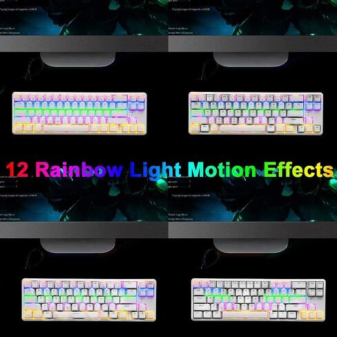 Wireless Mechanical Gaming Keyboard,60% Ultra-Compact Blue Backlit Rechargeable Bluetooth Dual Wired/Wireless Blue Switches Computer Keyboard for Multi-Device Phone Android Mobile(White Rainbow) in Saudi Arabia
