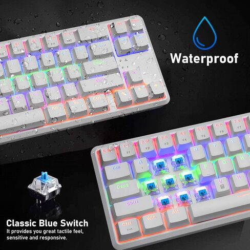Wireless Mechanical Gaming Keyboard,60% Ultra-Compact Blue Backlit Rechargeable Bluetooth Dual Wired/Wireless Blue Switches Computer Keyboard for Multi-Device Phone Android Mobile(White Rainbow) in Saudi Arabia