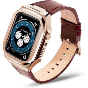 Apple Watch Case with Italian Leather Band Compatible with Apple Watch Series 8/7/6/5/4/SE - 316L Stainless Steel Case and Italian Vachetta Leather Apple Watch Band