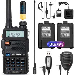 BAOFENG Radio UV-5R 3rd Gen 2 Pack Ham Radio Handhaeld Dual Band 2-Way Radio with Two 3800mAh Rechargeable Batteries, BAOFENG Earpiece and Programming Cable, USB Charger Cable