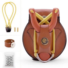Goldboy Solid Wooden Slingshot Toys & Ammo Pouch Storage Bag, Classic Construction Hunting Slingshot with 1 Replacement Rubber band and 60 Ammo Balls for Catapult Game, Outdoor Hunting for Kids/Adults