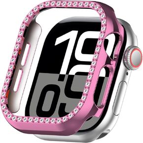 Miimall Women Cases Crystal Diamond Bumper Case for Apple Watch Series 10 42mm iWatch Single Row Bling Rhinestones Protective Cover Bumper, Gold