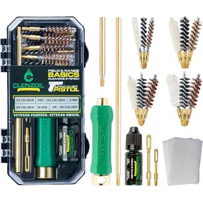 CLENZOIL Field & Range Multi-Caliber Pistol Basics Gun Cleaning Kit | Complete Handgun Cleaning Kit for 22, 9mm, 380, 40 and 45 | All in One Gun Cleaning Kit with Oil and Cleaner