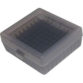 MTM RS-100-41 100 Round Rifle Ammo Box | Flip-Top | 223 204 Ruger 6x47 | Indestructible polypropylene, Snap-lock latch | USA Made | Clear Smoke