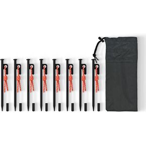 8 PCS Tent Stakes with Storage Bag Heavy Duty Steel Tent Pegs for Camping Hiking Garden Backpacking Unbreakable Metal Ground Stakes Durable Tent Spike (15.7inch)